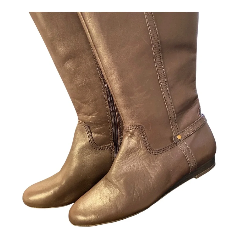 Anne Klein Riding Boots Brown Leather Flat‎ Knee High Size 7.5 M
